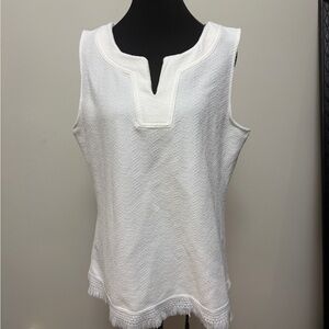 Liz Claiborne White Notch-Neck Fringe Tank